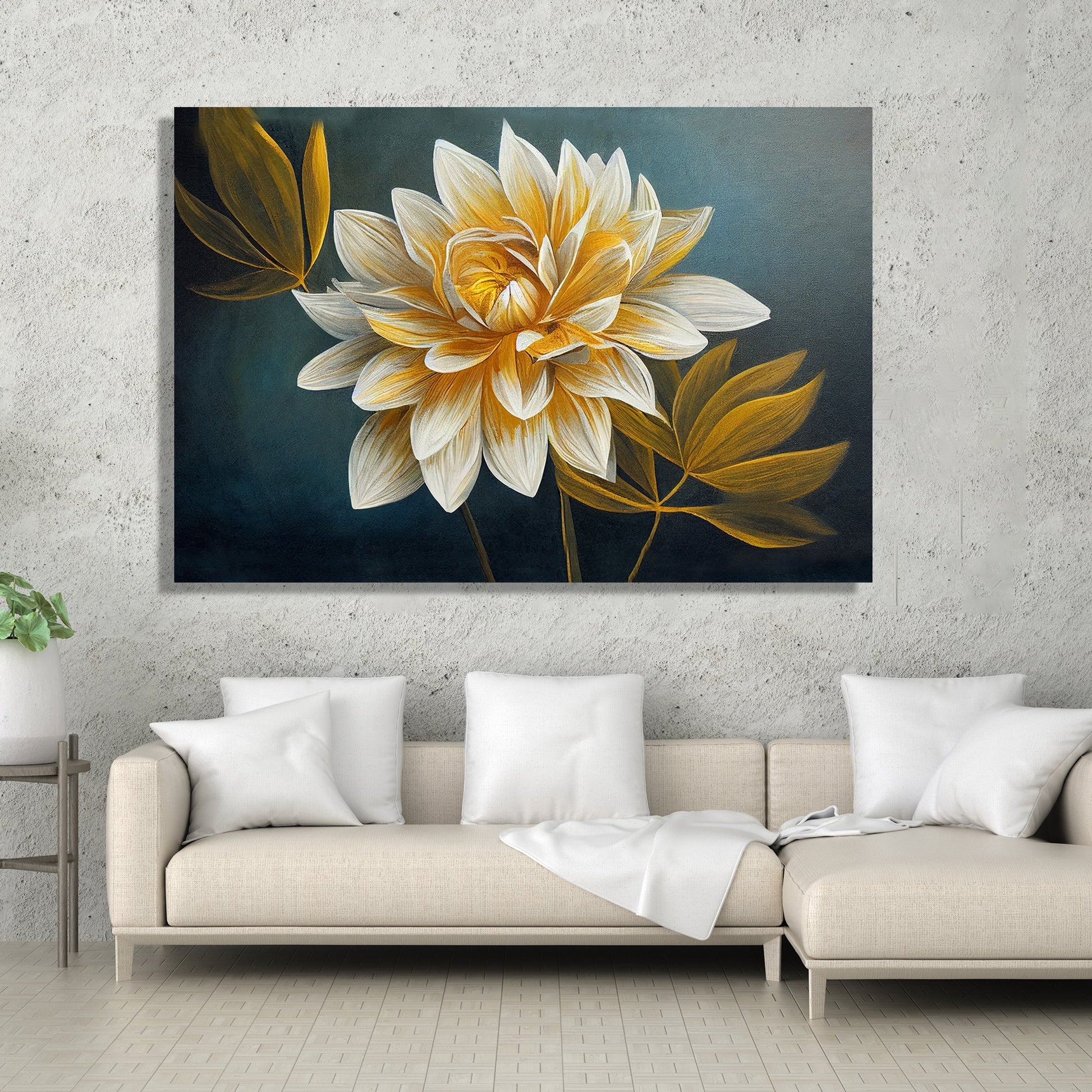 Kotart-Golden Floral Art Painting for Wall Decor - Canvas Art for Living Room Bedroom Wall-Posters, Prints, & Visual Artwork