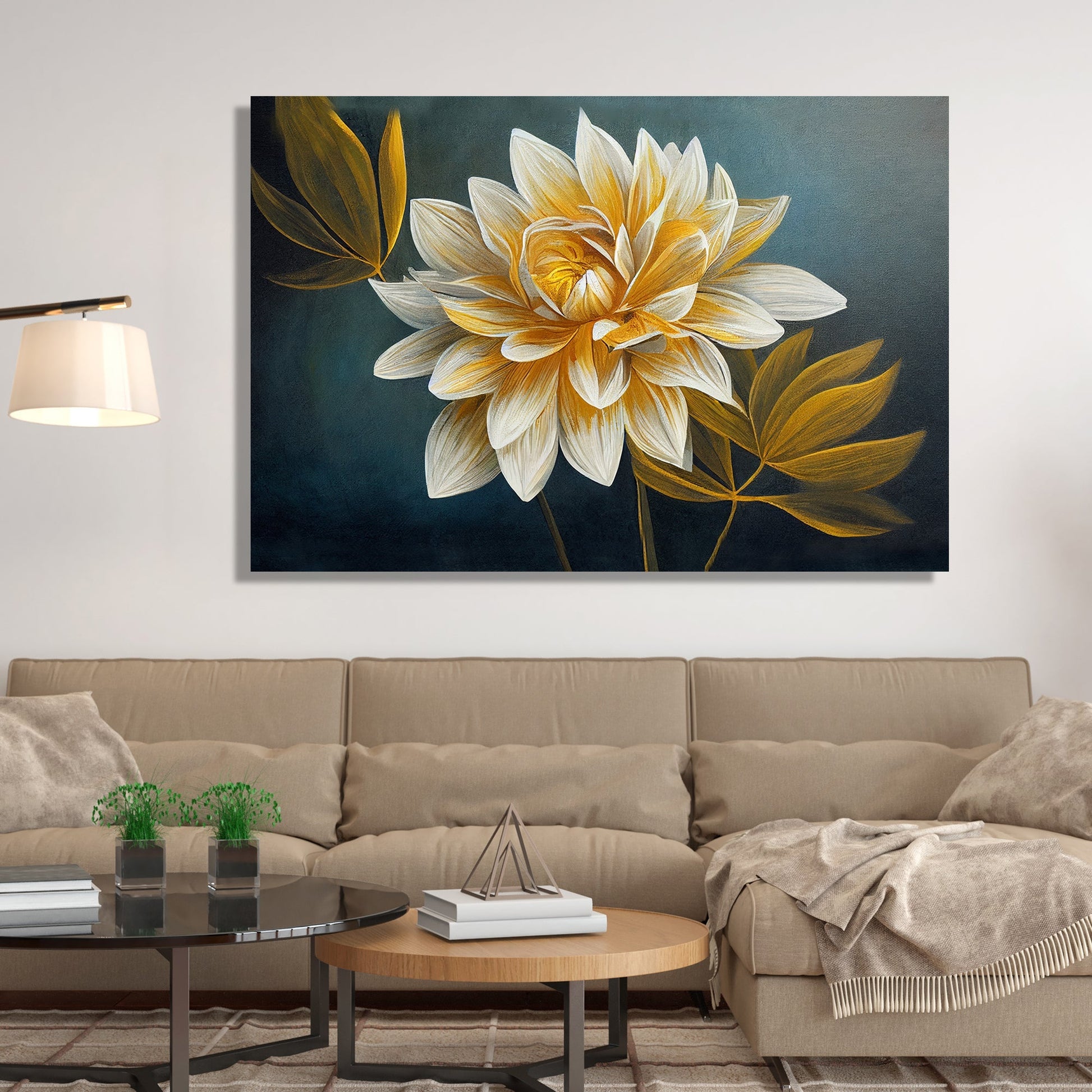 Kotart-Golden Floral Art Painting for Wall Decor - Canvas Art for Living Room Bedroom Wall-Posters, Prints, & Visual Artwork