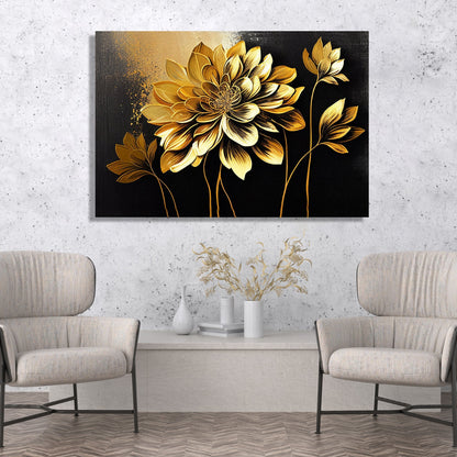 Kotart-Golden Floral Art Painting for Wall Decor - Canvas Art for Living Room Bedroom Wall Decoration-Posters, Prints, & Visual Artwork