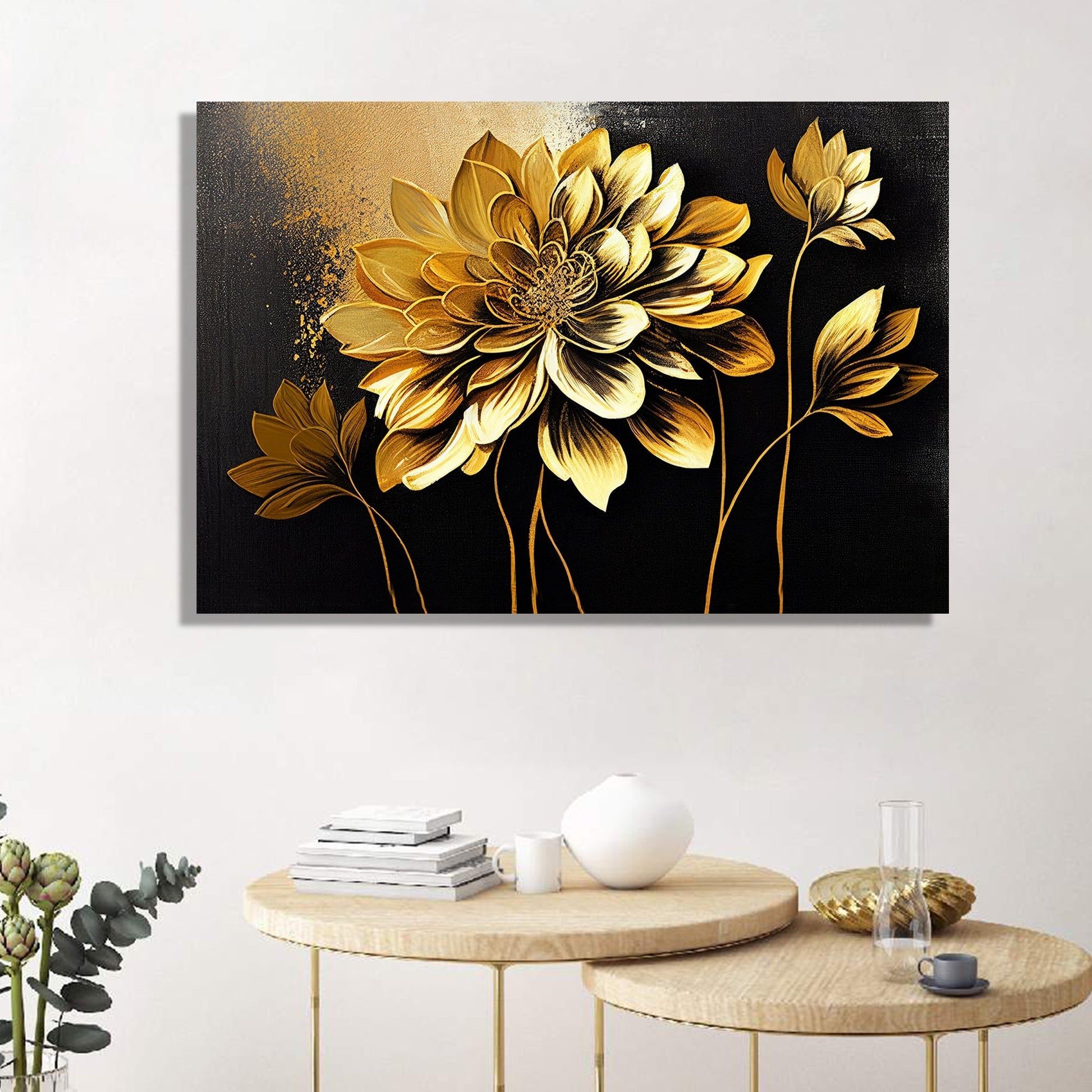Kotart-Golden Floral Art Painting for Wall Decor - Canvas Art for Living Room Bedroom Wall Decoration-Posters, Prints, & Visual Artwork