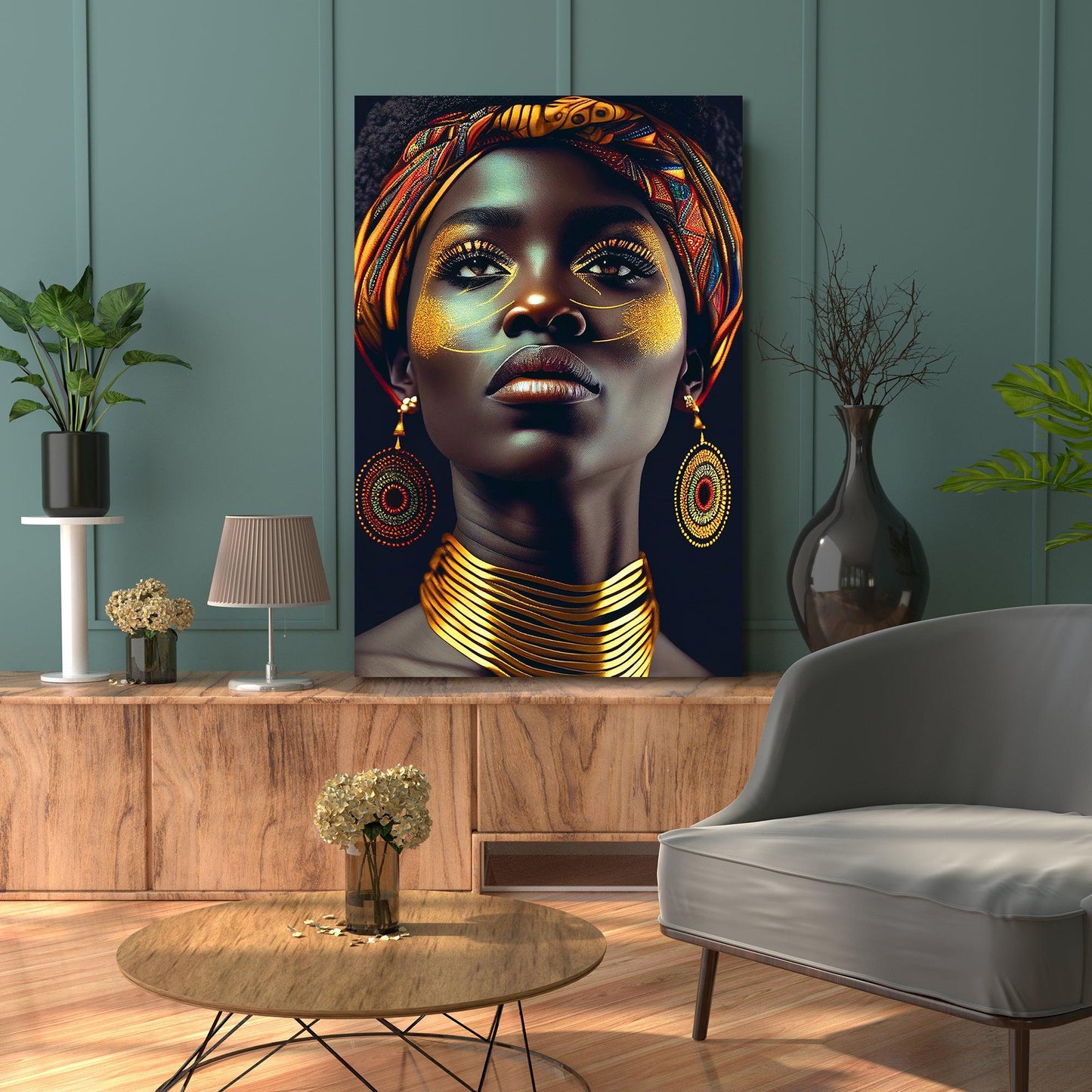 Kotart-Luxury Gold African Woman Canvas Art - Black Woman Canvas Painting for Wall Decor - Large Canvas Paintings-Posters, Prints, & Visual Artwork
