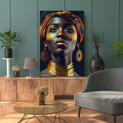 Kotart-Luxury Gold African Woman Canvas Art - Black Woman Canvas Painting for Wall Decor - Large Canvas Paintings-Posters, Prints, & Visual Artwork
