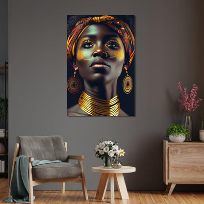 Kotart-Luxury Gold African Woman Canvas Art - Black Woman Canvas Painting for Wall Decor - Large Canvas Paintings-Posters, Prints, & Visual Artwork
