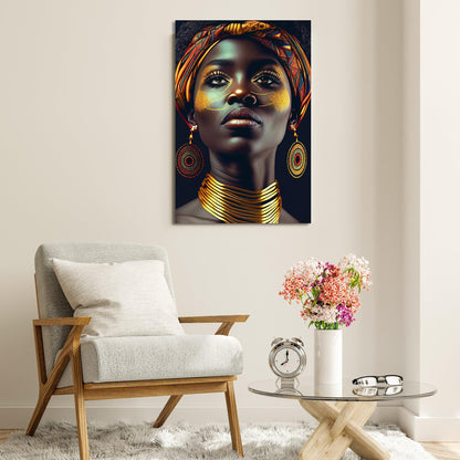 Kotart-Luxury Gold African Woman Canvas Art - Black Woman Canvas Painting for Wall Decor - Large Canvas Paintings-Posters, Prints, & Visual Artwork