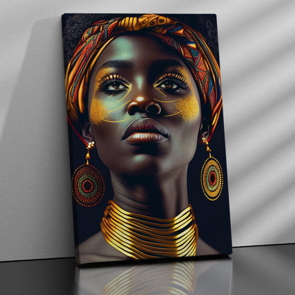 Kotart-Luxury Gold African Woman Canvas Art - Black Woman Canvas Painting for Wall Decor - Large Canvas Paintings-Posters, Prints, & Visual Artwork