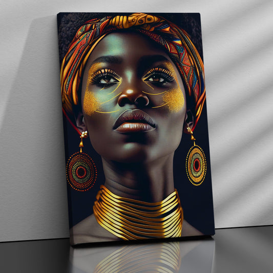 Kotart-Luxury Gold African Woman Canvas Art - Black Woman Canvas Painting for Wall Decor - Large Canvas Paintings-Posters, Prints, & Visual Artwork