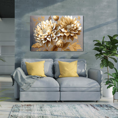 Kotart-Luxury Gold Floral Canvas Painting for Wall Decor - Nature Inspired Large Canvas Art-Posters, Prints, & Visual Artwork