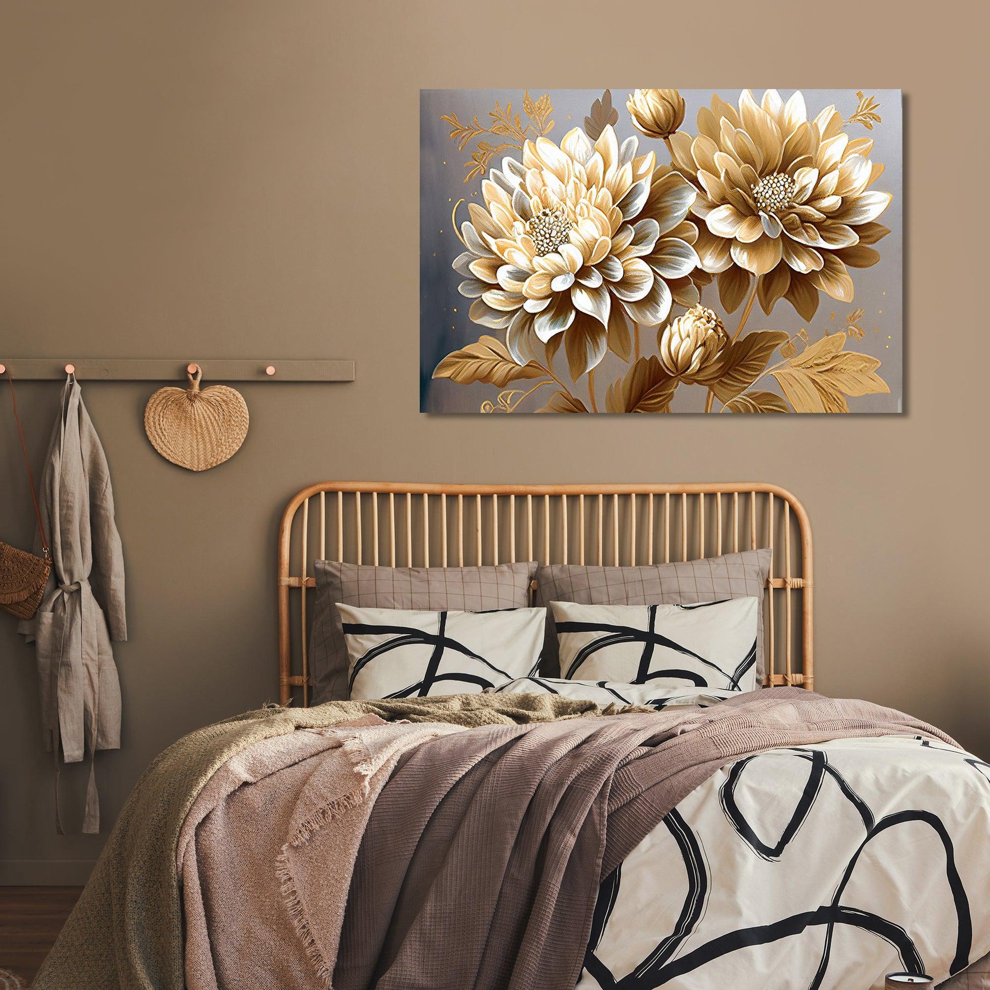 Kotart-Luxury Gold Floral Canvas Painting for Wall Decor - Nature Inspired Large Canvas Art-Posters, Prints, & Visual Artwork