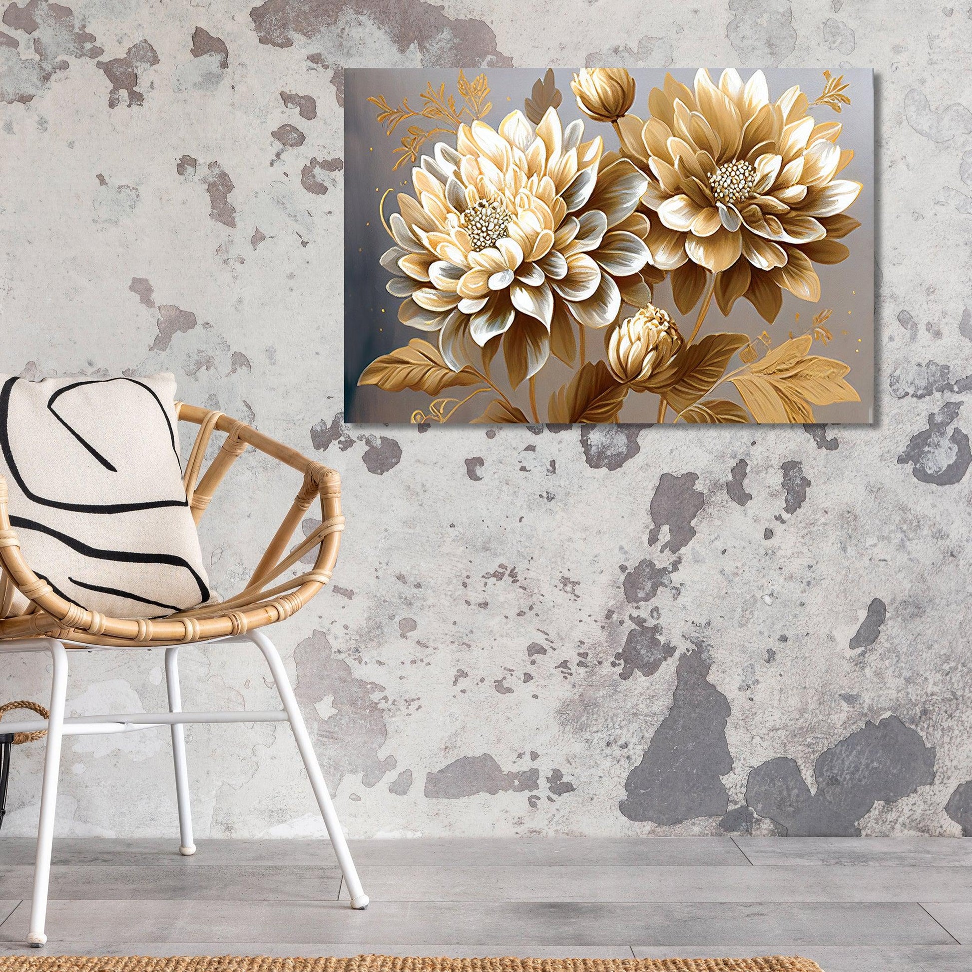 Kotart-Luxury Gold Floral Canvas Painting for Wall Decor - Nature Inspired Large Canvas Art-Posters, Prints, & Visual Artwork