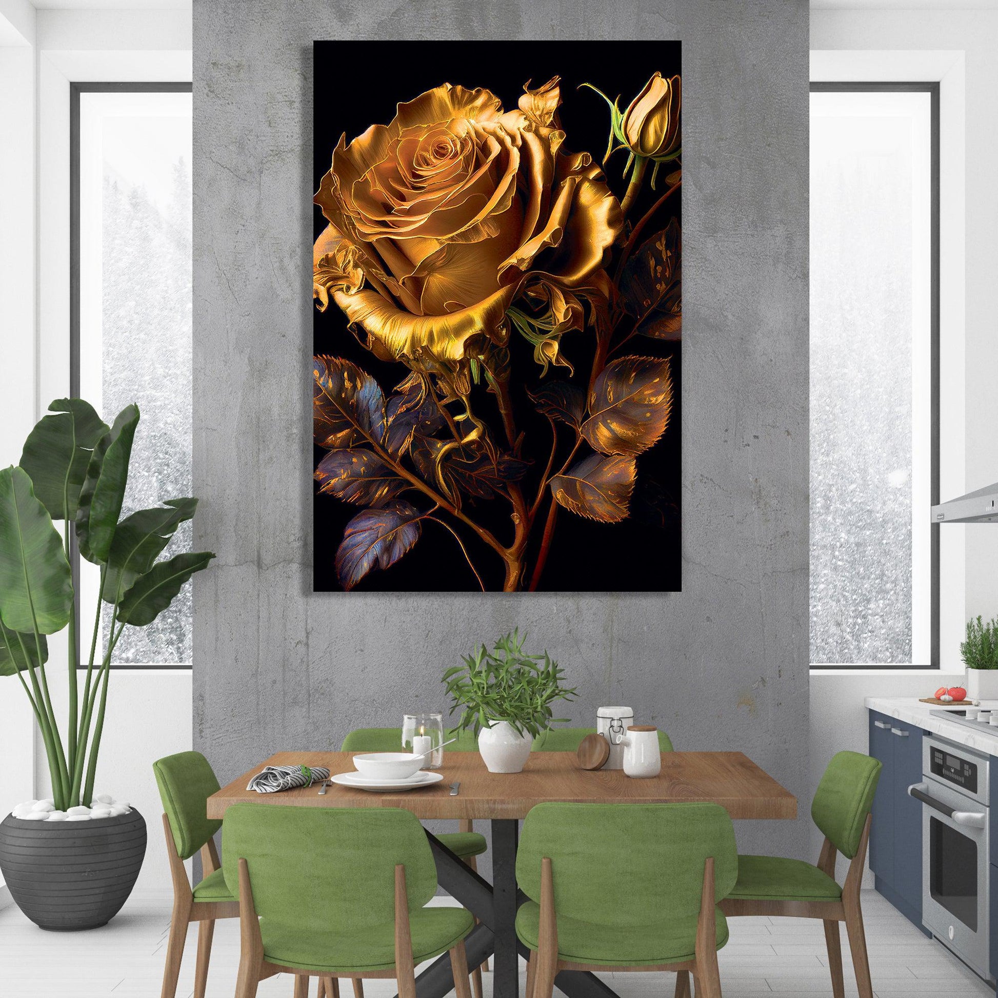 Kotart-Luxury Golden Canvas Painting - Large Floral Canvas Art for Wall Decor-Posters, Prints, & Visual Artwork