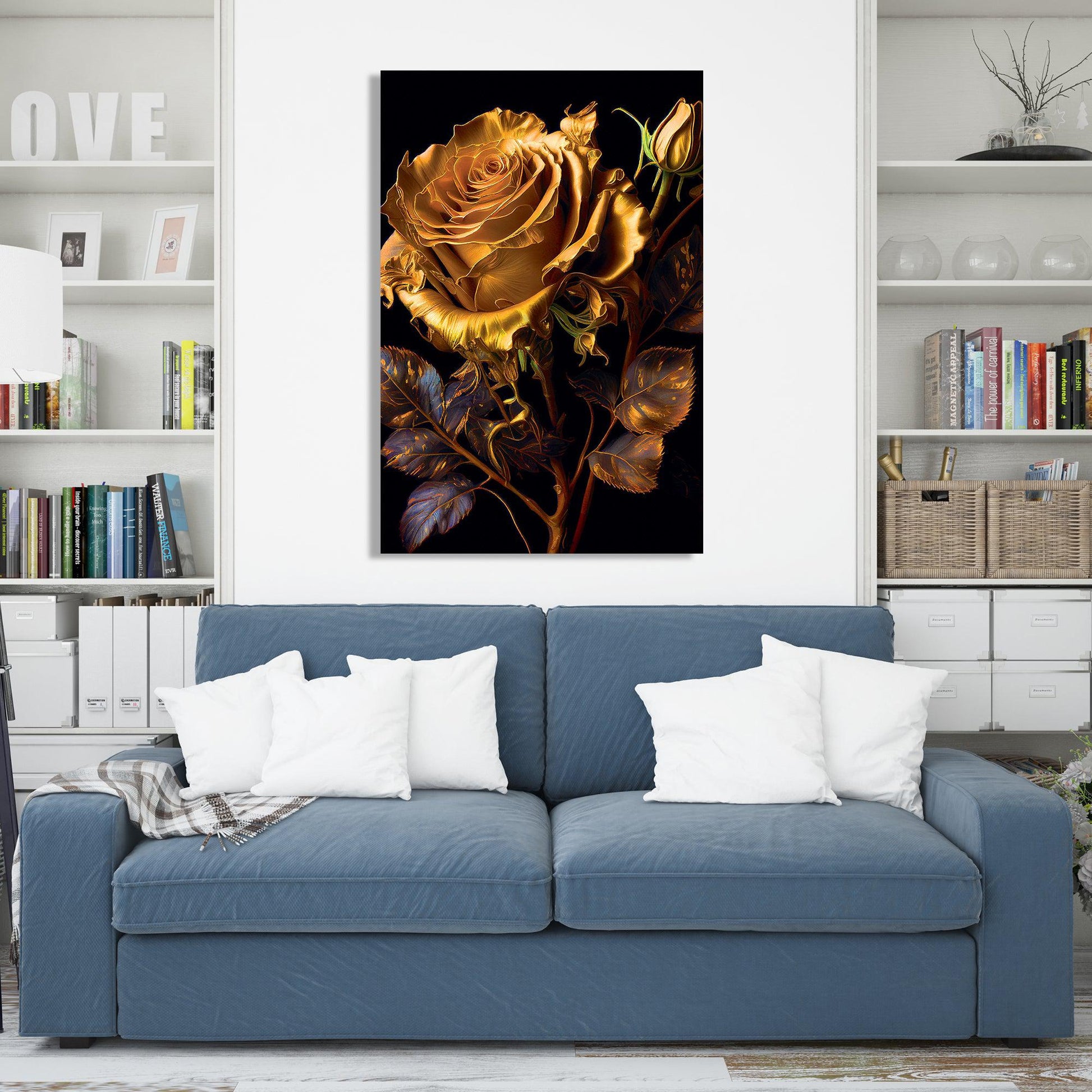 Kotart-Luxury Golden Canvas Painting - Large Floral Canvas Art for Wall Decor-Posters, Prints, & Visual Artwork