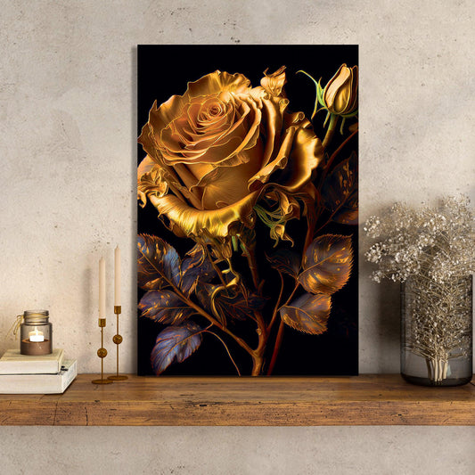 Kotart-Luxury Golden Canvas Painting - Large Floral Canvas Art for Wall Decor-Posters, Prints, & Visual Artwork