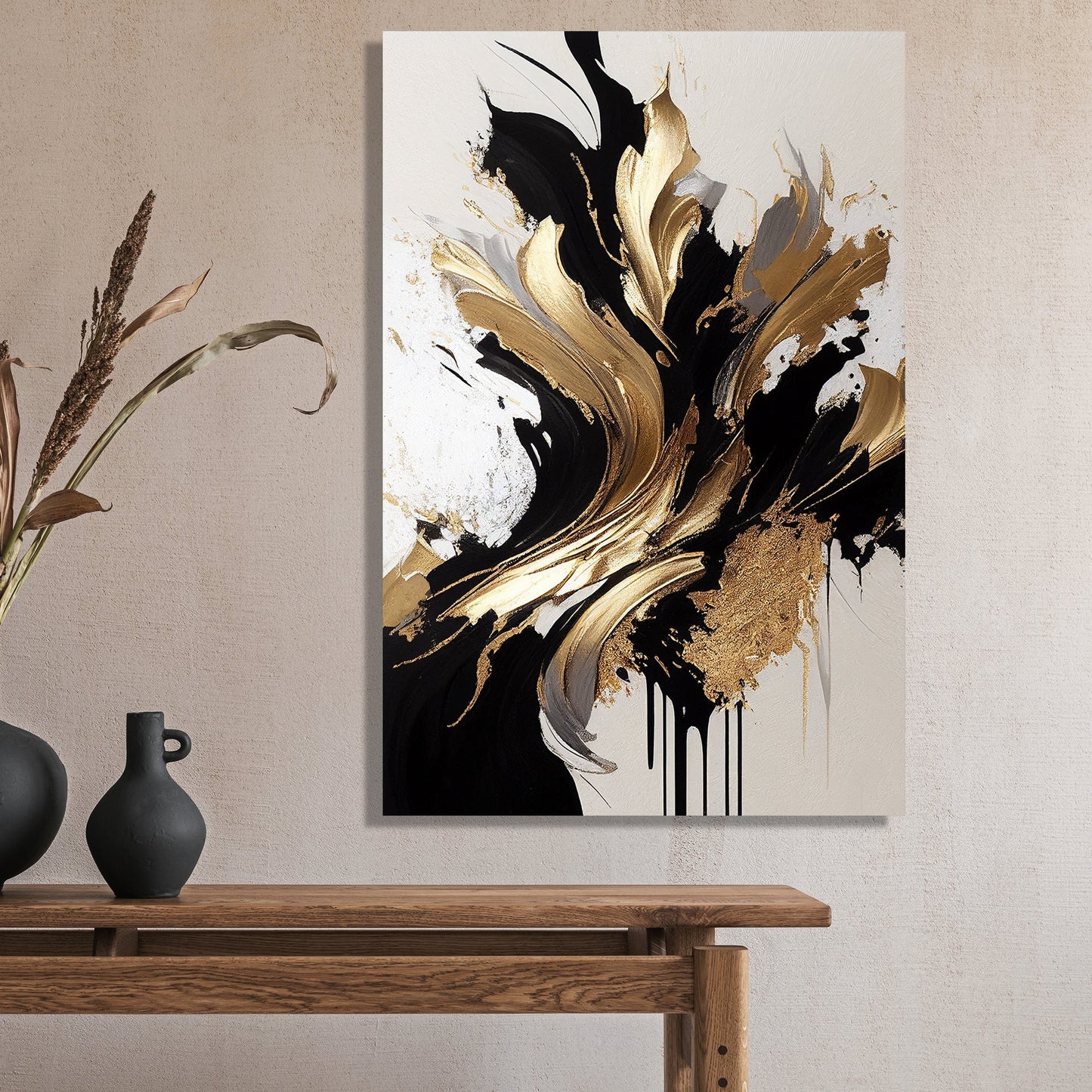Kotart-Luxury Golden Pattern Abstract Art Painting for Living Room Bedroom Farmhouse Studio Salon Home and Office Wall Decor - Canvas Painting-Posters, Prints, & Visual Artwork