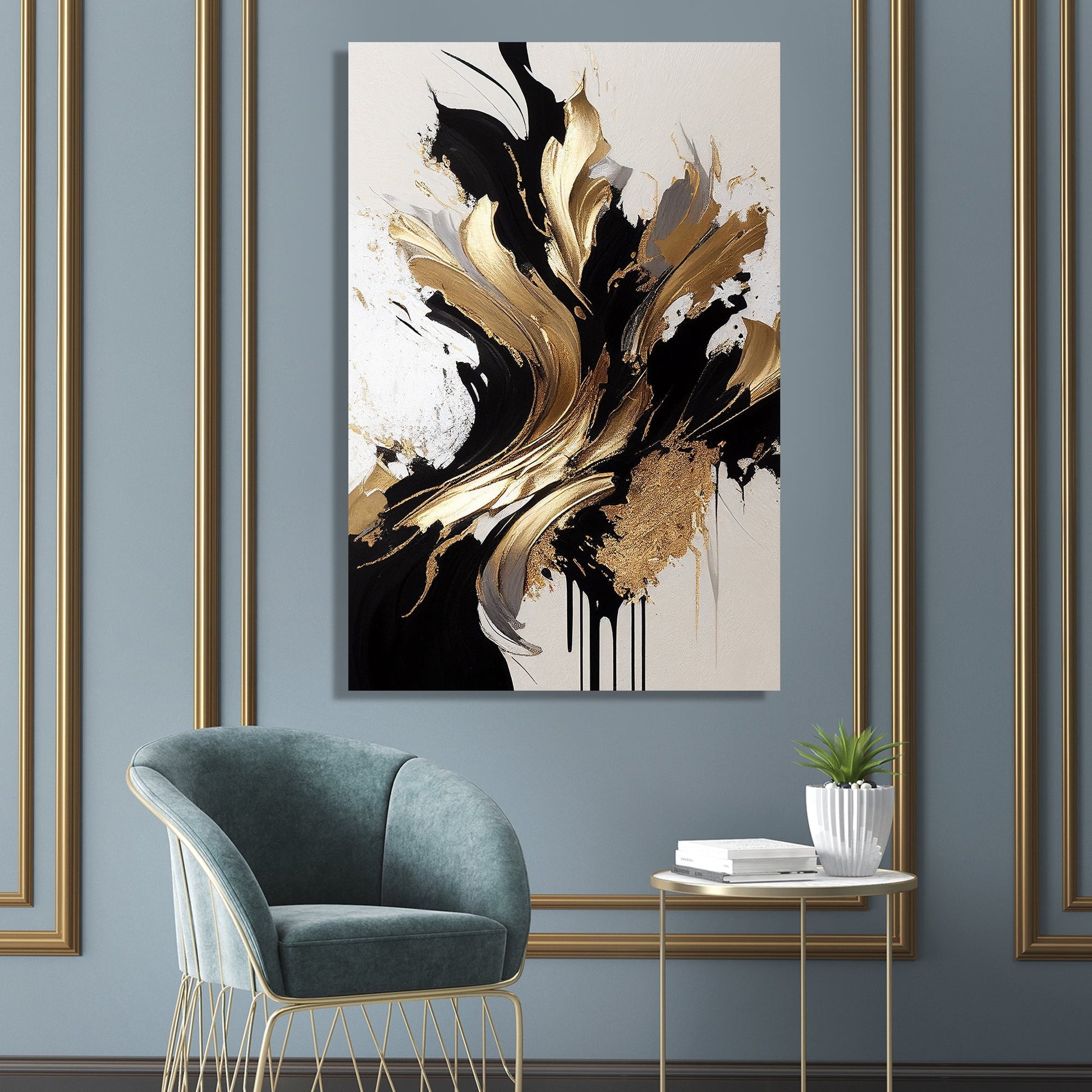 Kotart-Luxury Golden Pattern Abstract Art Painting for Living Room Bedroom Farmhouse Studio Salon Home and Office Wall Decor - Canvas Painting-Posters, Prints, & Visual Artwork