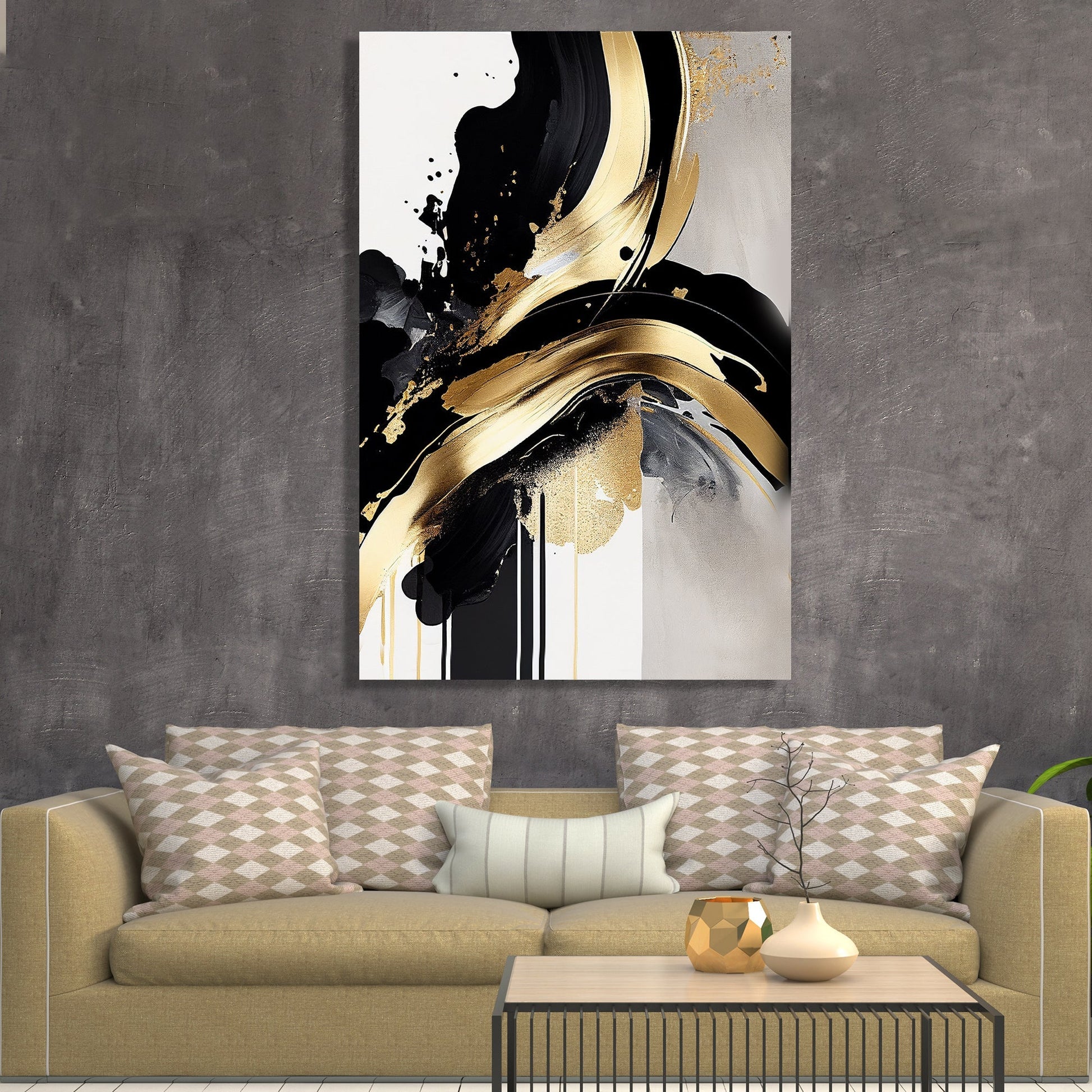 Kotart-Modern Abstract Art Canvas Painting - Golden Art For Living Room Bedroom Home Offices Studio and Salon Wall Decor-Posters, Prints, & Visual Artwork