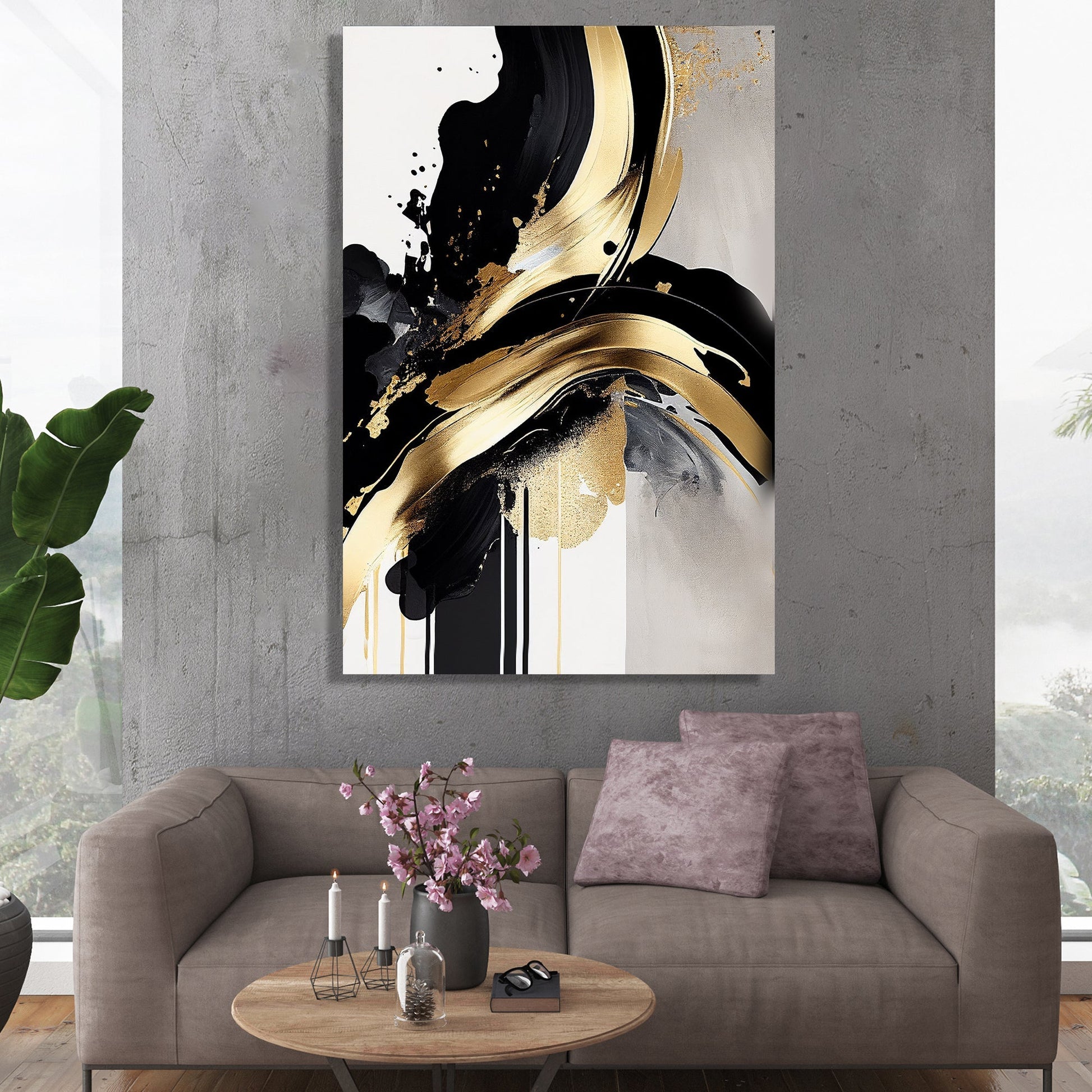 Kotart-Modern Abstract Art Canvas Painting - Golden Art For Living Room Bedroom Home Offices Studio and Salon Wall Decor-Posters, Prints, & Visual Artwork