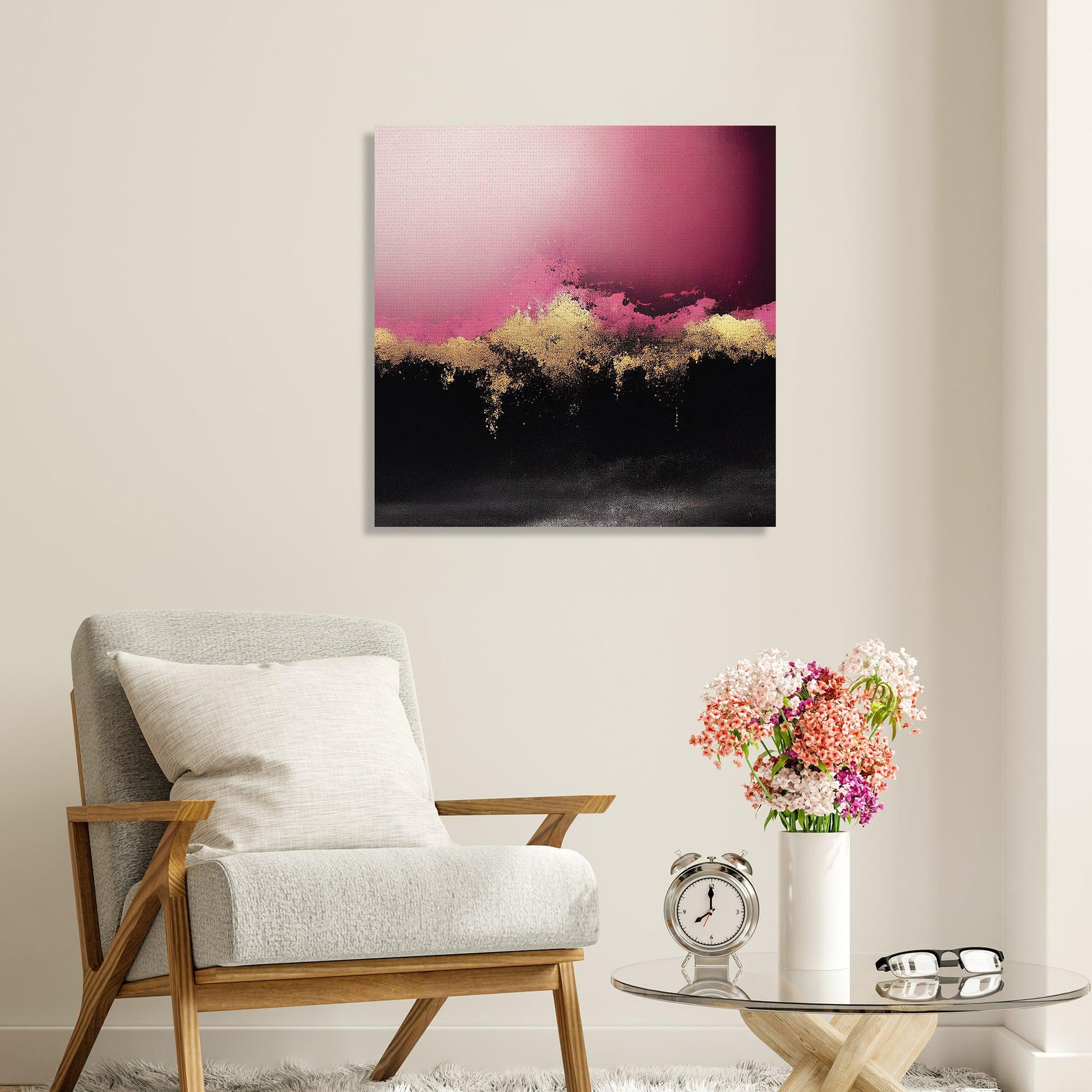 Kotart-Modern Art Canvas Painting | Abstract Art in Pink & Golden-Posters, Prints, & Visual Artwork