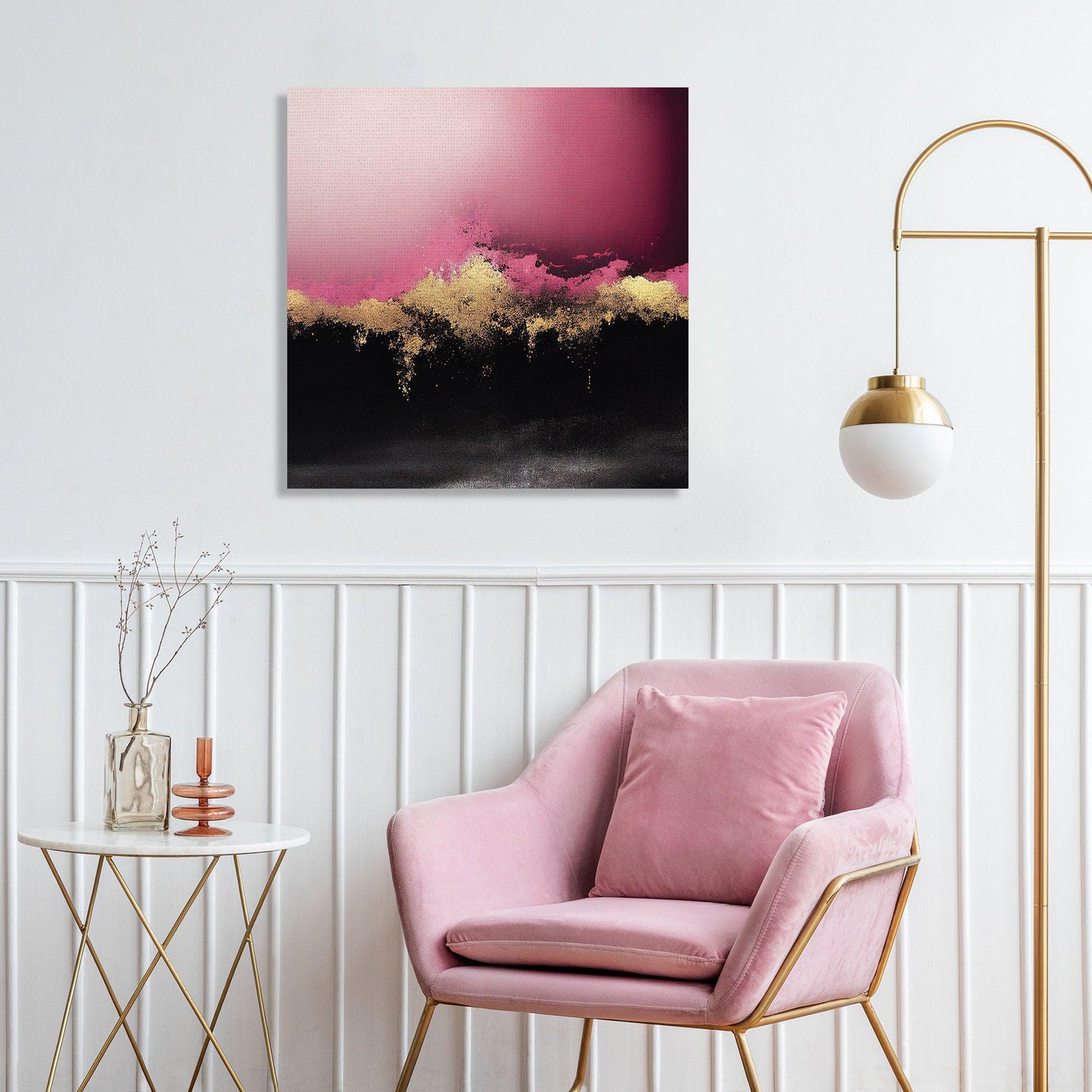 Kotart-Modern Art Canvas Painting | Abstract Art in Pink & Golden-Posters, Prints, & Visual Artwork