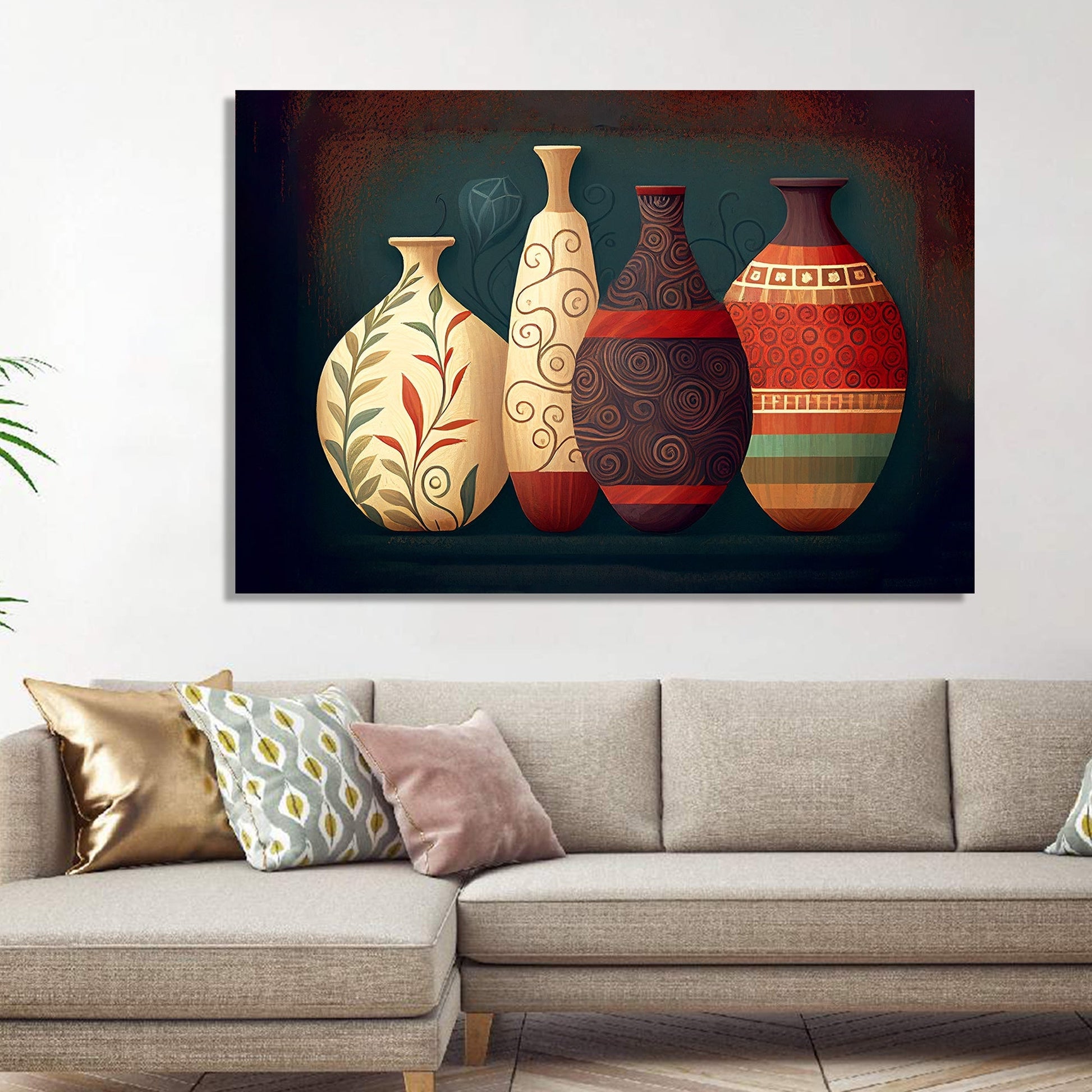 Kotart-Modern Art Canvas Painting for Home Living Room Wall Decor - Beautiful Vases Pots Printed Home Decor Canvas Paintings-Posters, Prints, & Visual Artwork