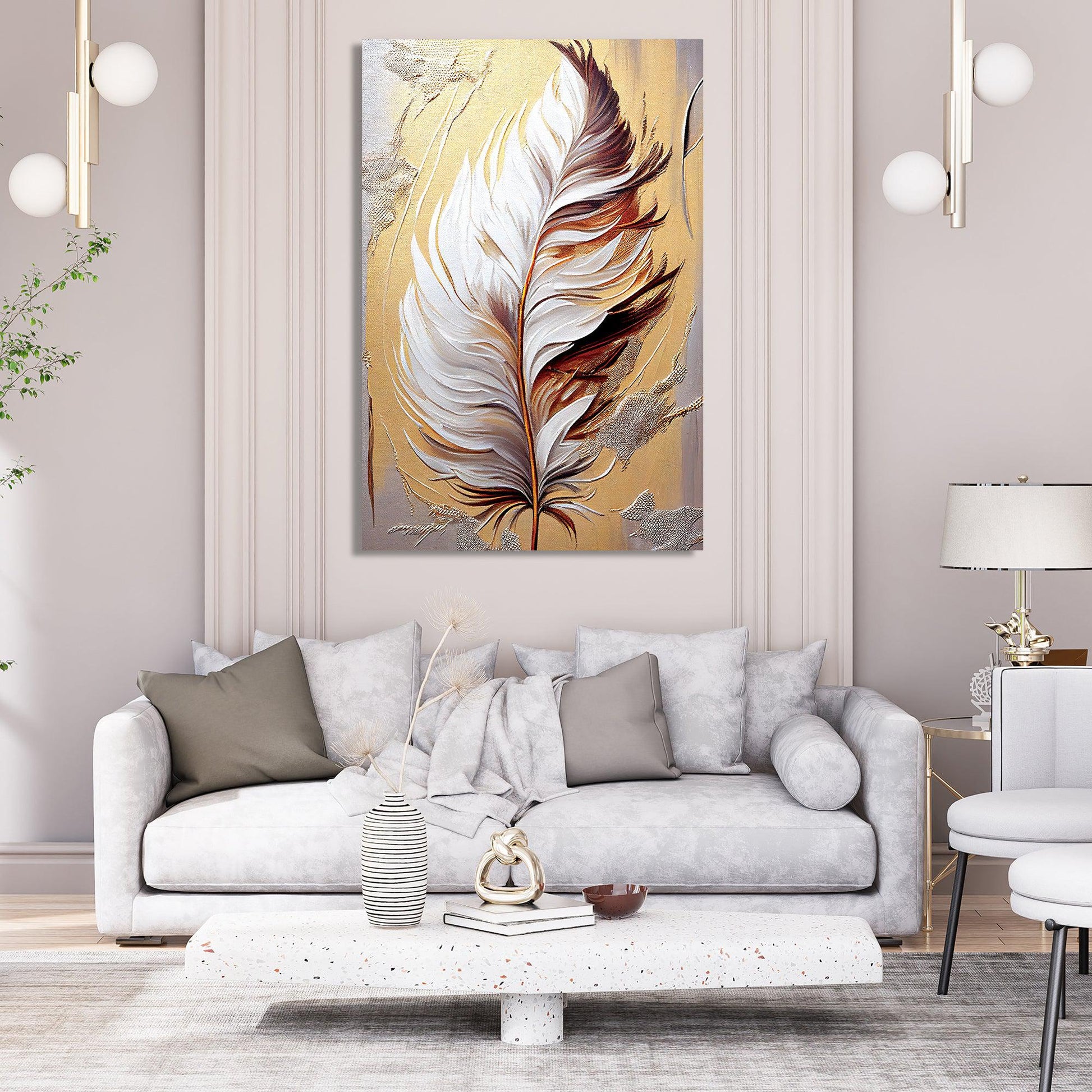 Kotart-Modern Feather Canvas Painting - Large Feather Canvas Art for Wall Decor-Posters, Prints, & Visual Artwork