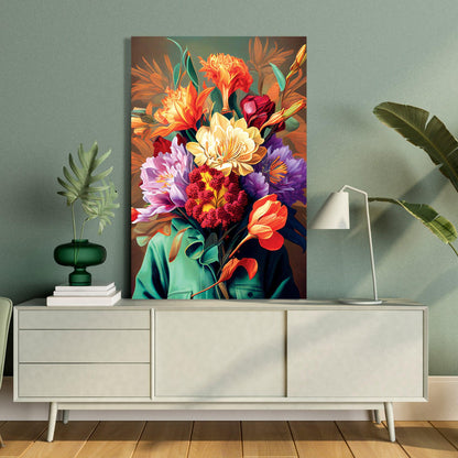 Kotart-Modern Floral Head Canvas Art - Large Floral Canvas Painting - Colorful Vibrant Canvas Art for Living Room Wall Decor-Posters, Prints, & Visual Artwork