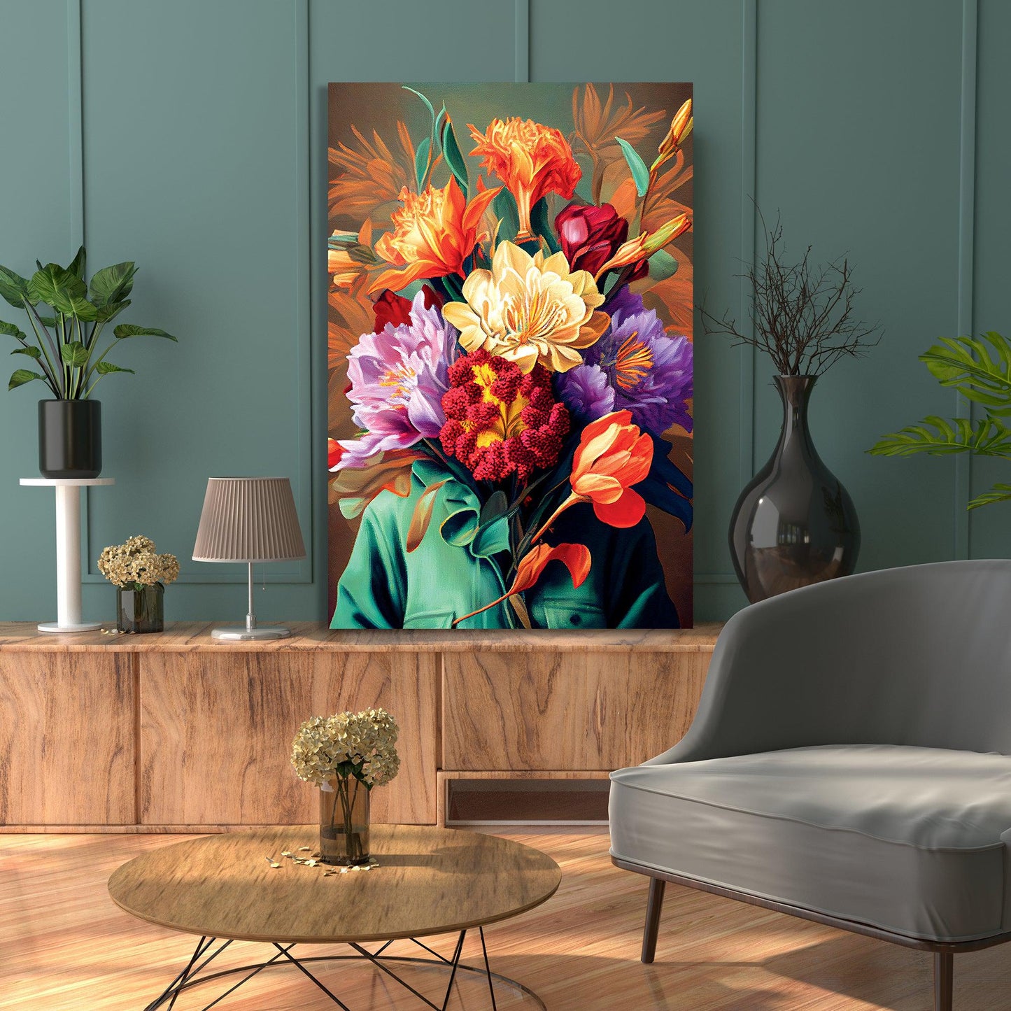 Kotart-Modern Floral Head Canvas Art - Large Floral Canvas Painting - Colorful Vibrant Canvas Art for Living Room Wall Decor-Posters, Prints, & Visual Artwork