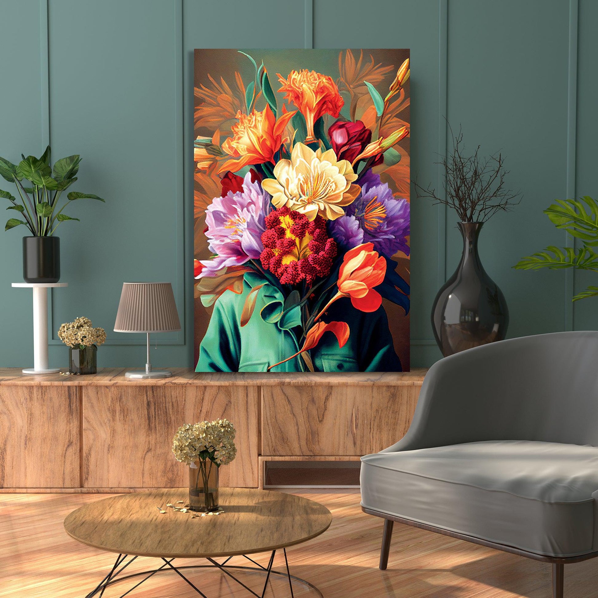 Kotart-Modern Floral Head Canvas Art - Large Floral Canvas Painting - Colorful Vibrant Canvas Art for Living Room Wall Decor-Posters, Prints, & Visual Artwork