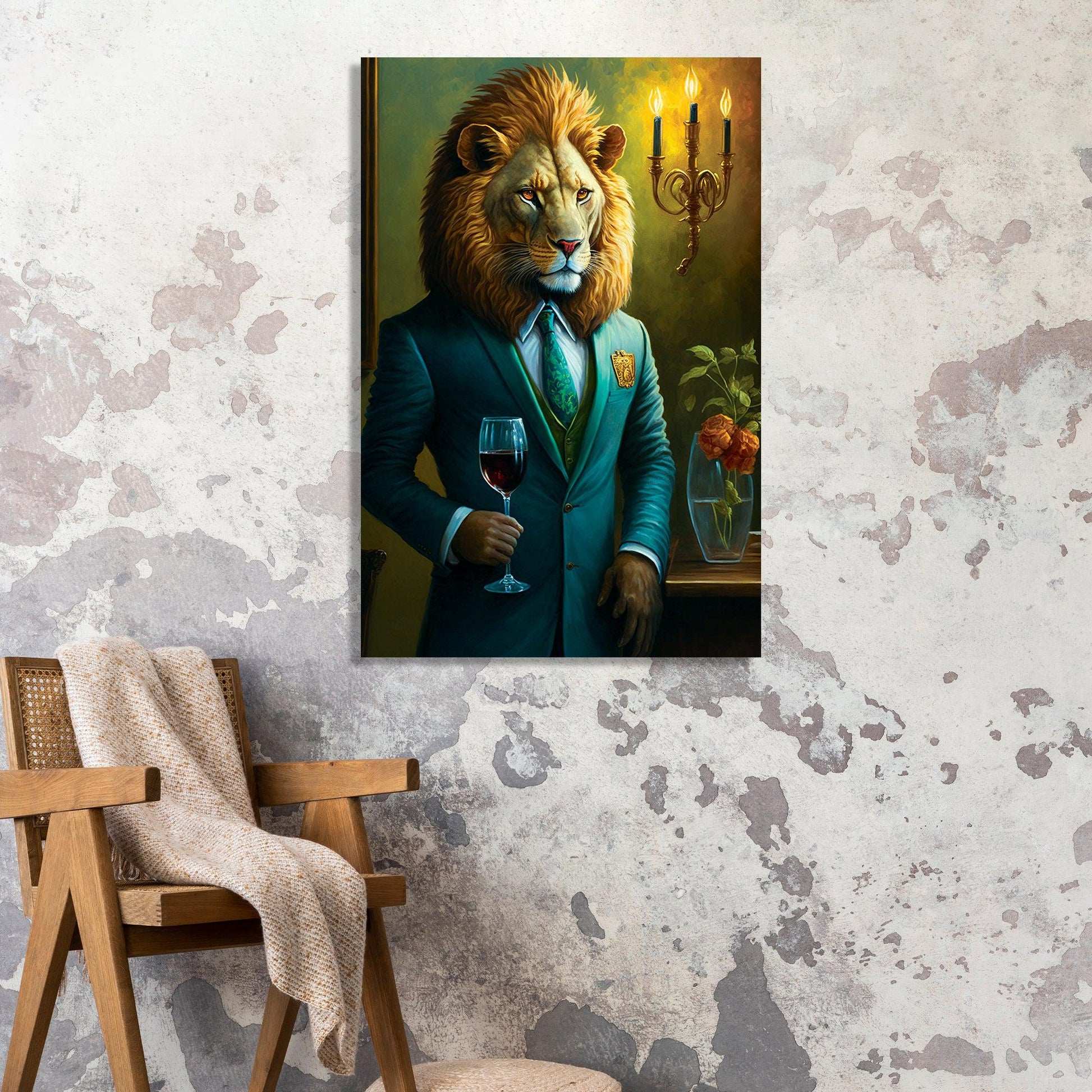 Kotart-Modern Lion in Suit Canvas Painting - Vibrant Rich Lion Canvas Art-Posters, Prints, & Visual Artwork