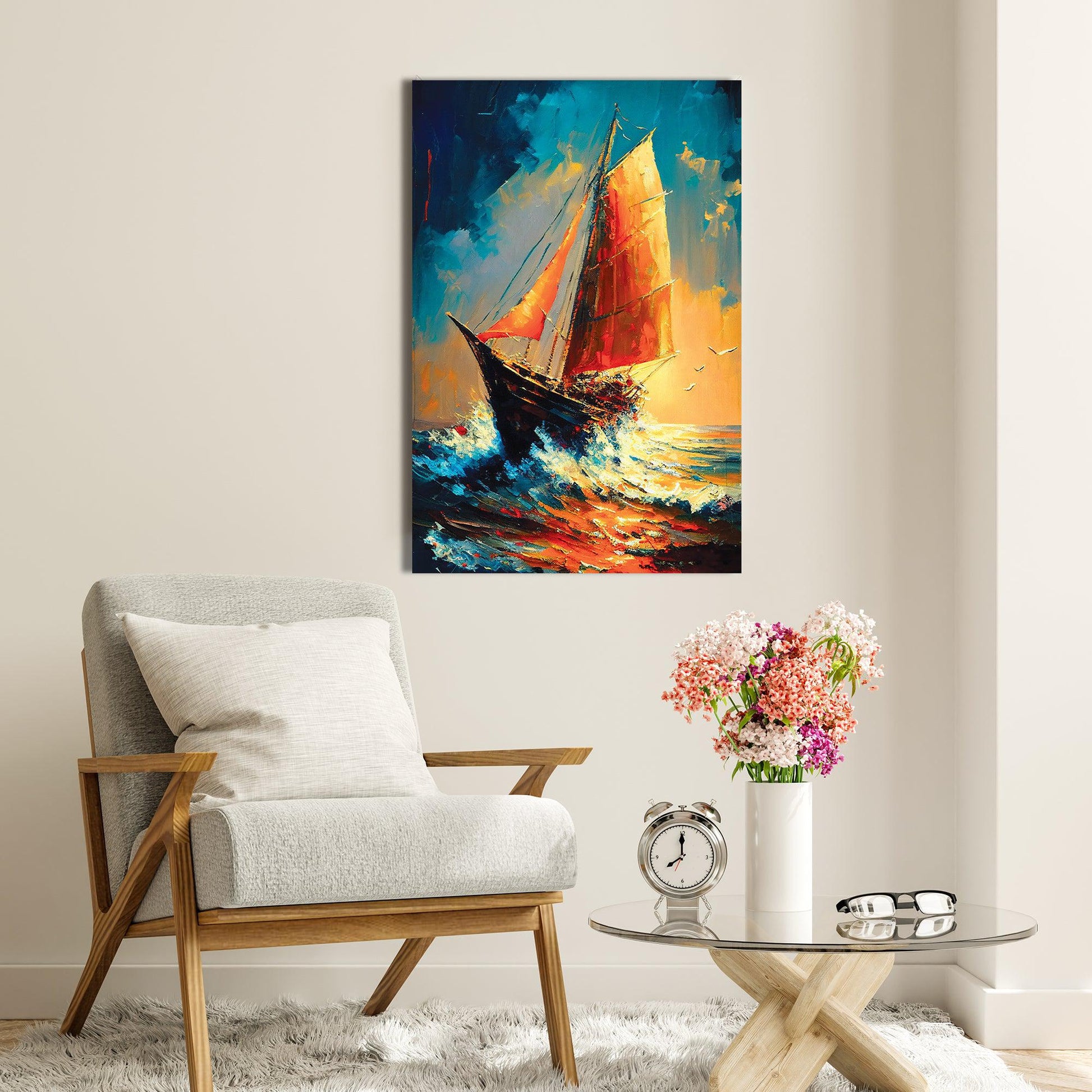 Kotart-Modern Sailboats in Wild Ocean Canvas Painting - Modern Boat Sailing in Sea Canvas Art-Posters, Prints, & Visual Artwork