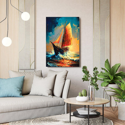 Kotart-Modern Sailboats in Wild Ocean Canvas Painting - Modern Boat Sailing in Sea Canvas Art-Posters, Prints, & Visual Artwork