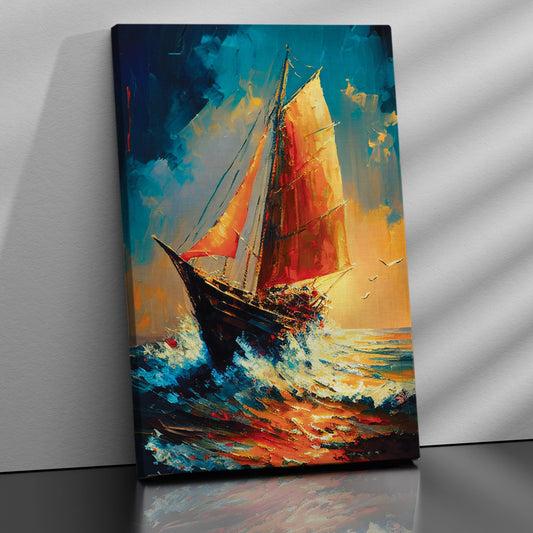 Kotart-Modern Sailboats in Wild Ocean Canvas Painting - Modern Boat Sailing in Sea Canvas Art-Posters, Prints, & Visual Artwork