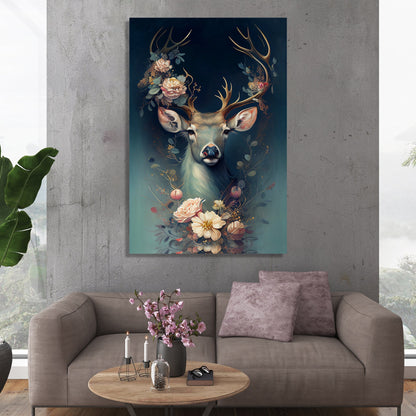 Kotart-Nature Inspired Deer Wrapped in Magical Flowers Canvas Painting for Home Living Room Bedroom Wall Decor - Modern Art Wall Paintings-Posters, Prints, & Visual Artwork
