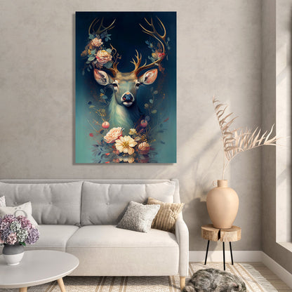 Kotart-Nature Inspired Deer Wrapped in Magical Flowers Canvas Painting for Home Living Room Bedroom Wall Decor - Modern Art Wall Paintings-Posters, Prints, & Visual Artwork