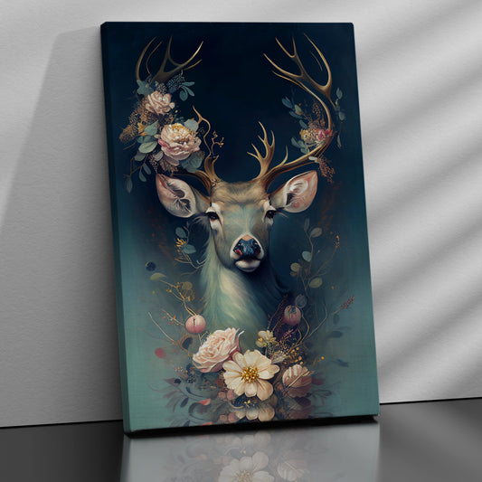 Kotart-Nature Inspired Deer Wrapped in Magical Flowers Canvas Painting for Home Living Room Bedroom Wall Decor - Modern Art Wall Paintings-Posters, Prints, & Visual Artwork