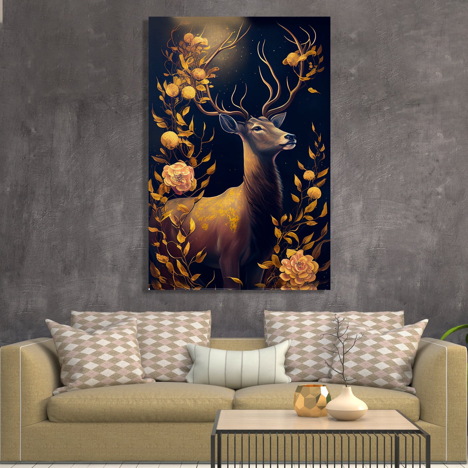 Kotart-Nature Inspired Floral Deer Canvas Art for Home Decor - Modern Art Canvas Paintings for Living Room Bedroom Home and Office Wall Decor-Posters, Prints, & Visual Artwork