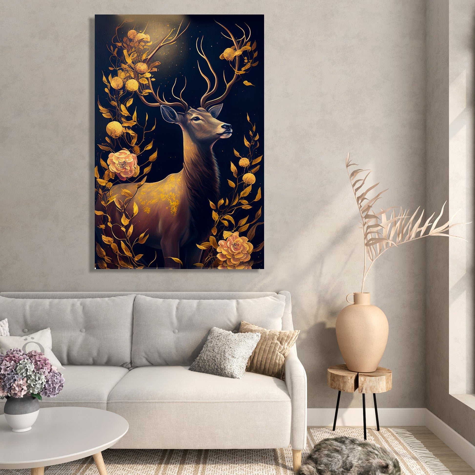 Kotart-Nature Inspired Floral Deer Canvas Art for Home Decor - Modern Art Canvas Paintings for Living Room Bedroom Home and Office Wall Decor-Posters, Prints, & Visual Artwork