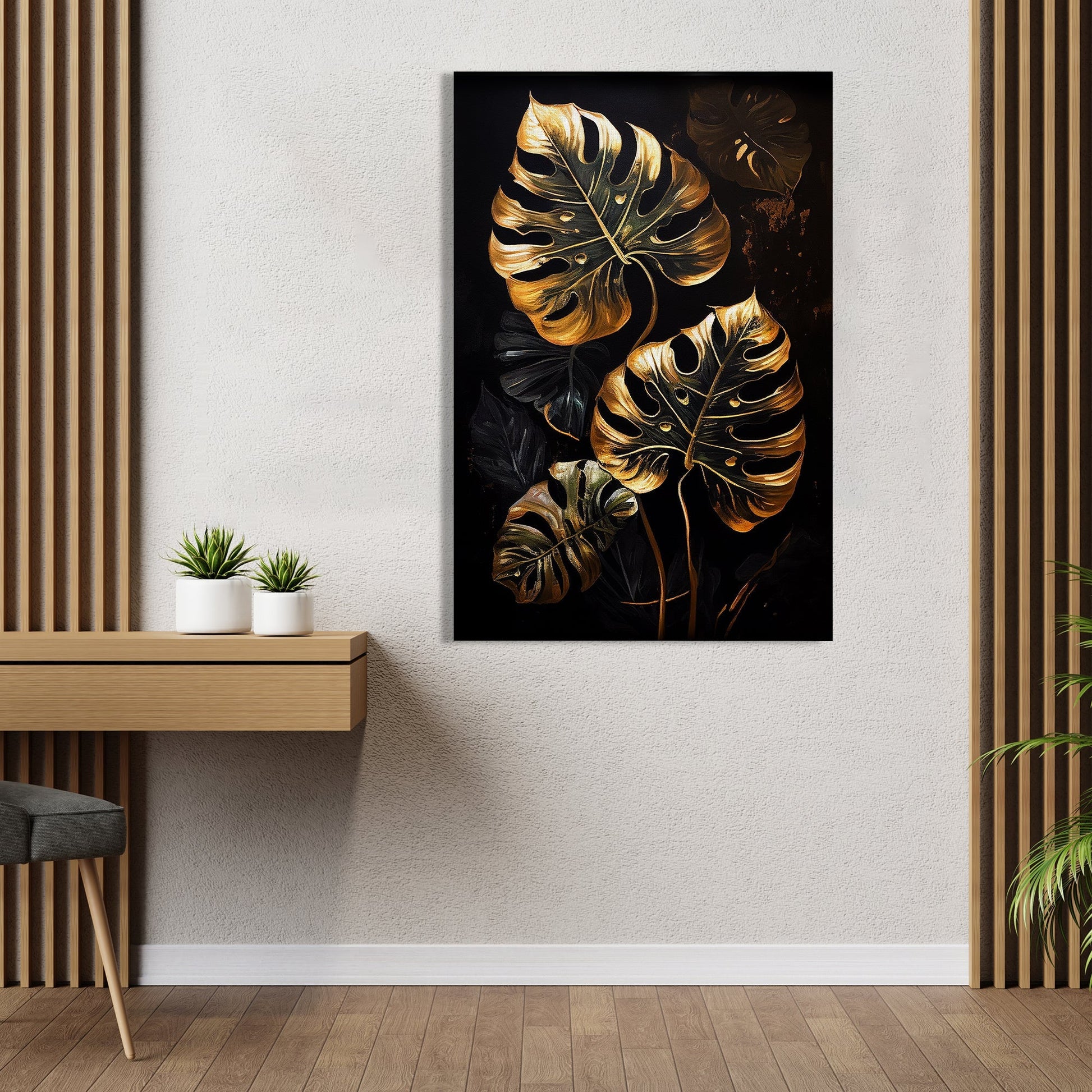 Kotart-Tropical Golden Leaf Canvas Paintings for Home Living Room Bedroom Wall Decor - Luxury Golden Art for Home Decor-Posters, Prints, & Visual Artwork