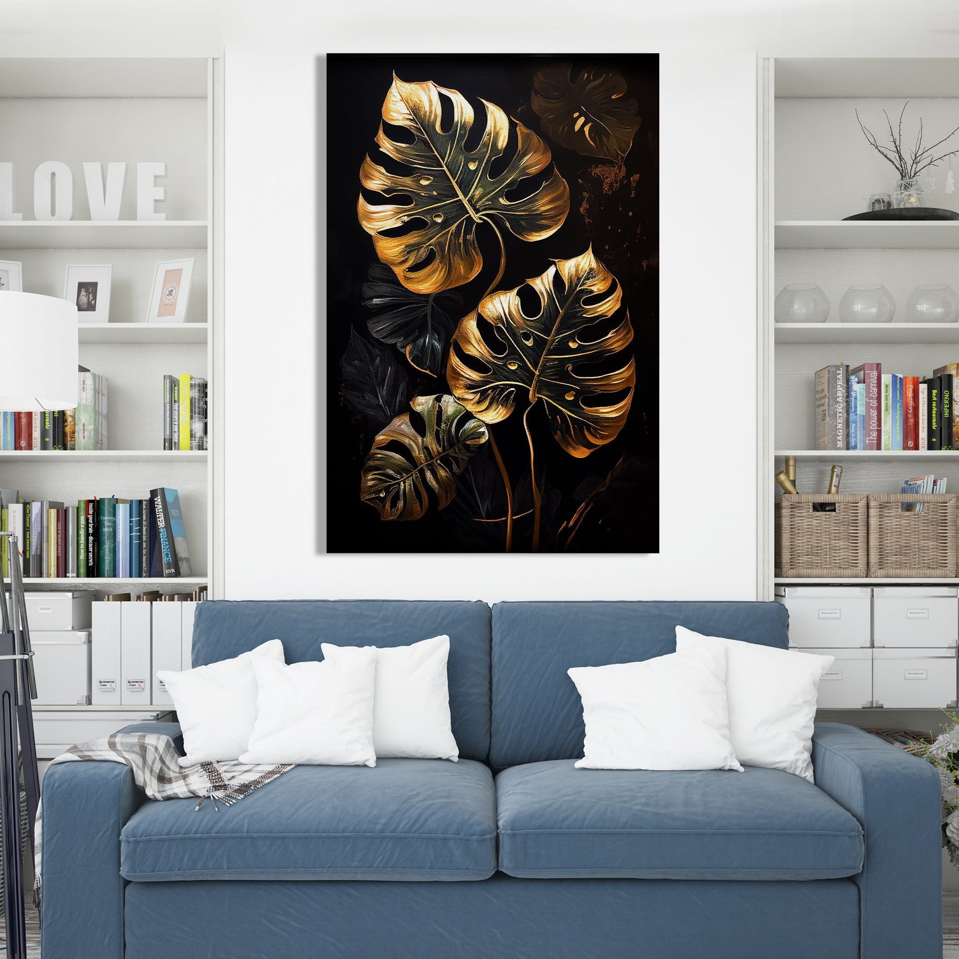 Kotart-Tropical Golden Leaf Canvas Paintings for Home Living Room Bedroom Wall Decor - Luxury Golden Art for Home Decor-Posters, Prints, & Visual Artwork