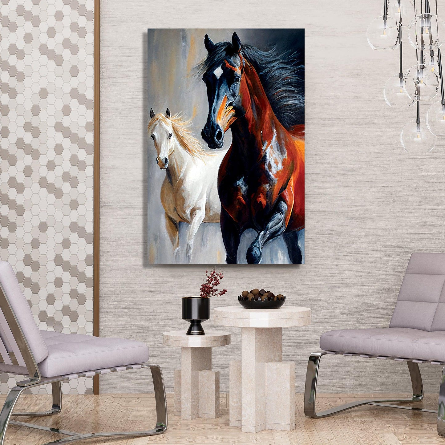 Kotart-Two Horse Canvas Art - Modern Horse Canvas Painting-Posters, Prints, & Visual Artwork