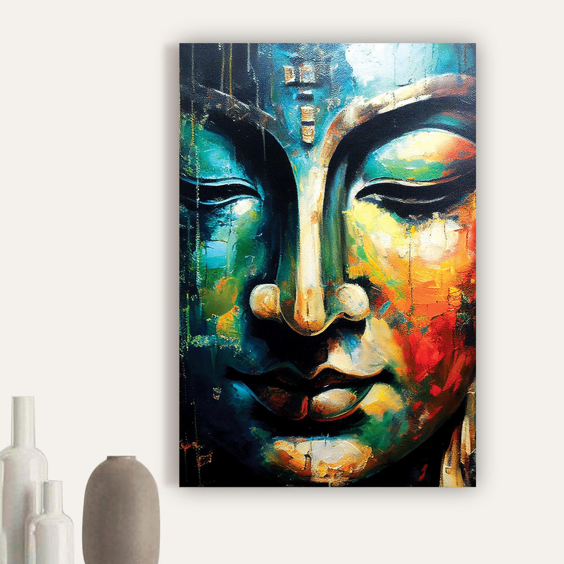 Kotart-Vibrant Buddha Canvas Painting - Large Buddha Canvas Art for Home and Office Wall Decor-Posters, Prints, & Visual Artwork