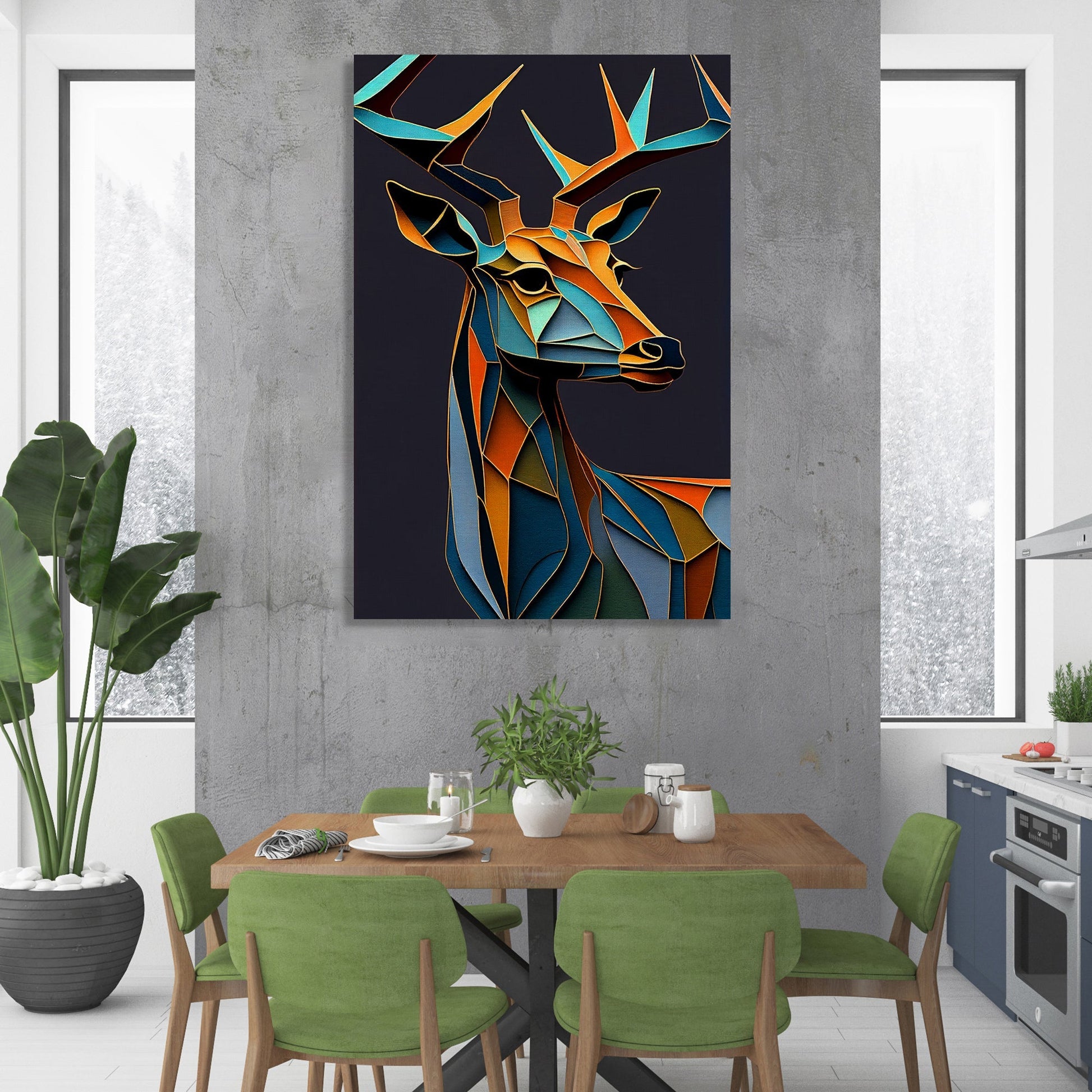 Kotart-Vibrant Deer Art in Style of Pablo Picasso - Nature Inspired Deer Art for Living Room Bedroom Home and Office Wall decor-Posters, Prints, & Visual Artwork