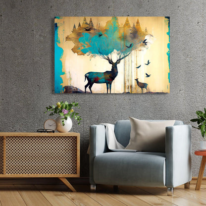 Kotart-Vibrant Deer Canvas Painting for Living Room Wall Decor-Posters, Prints, & Visual Artwork