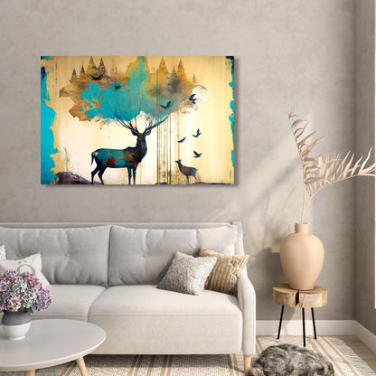 Kotart-Vibrant Deer Canvas Painting for Living Room Wall Decor-Posters, Prints, & Visual Artwork