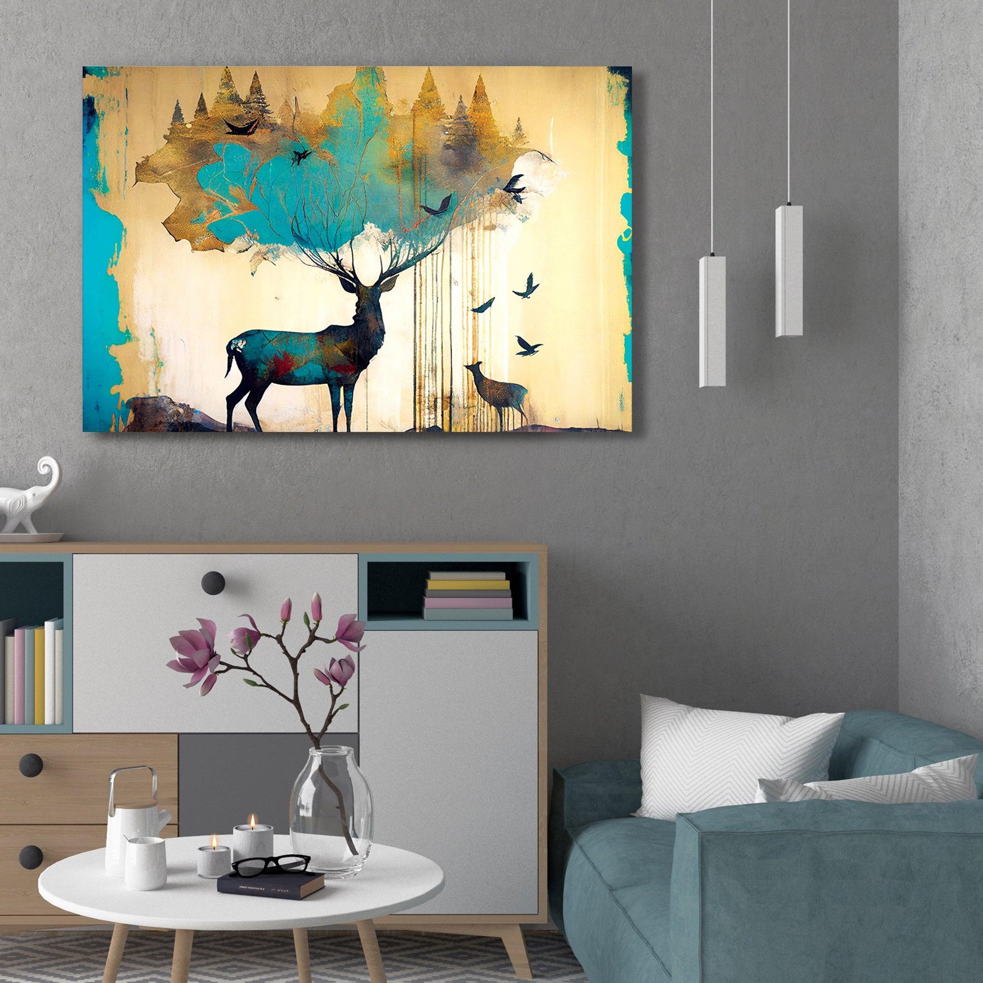 Kotart-Vibrant Deer Canvas Painting for Living Room Wall Decor-Posters, Prints, & Visual Artwork