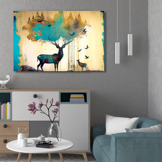 Kotart-Vibrant Deer Canvas Painting for Living Room Wall Decor-Posters, Prints, & Visual Artwork