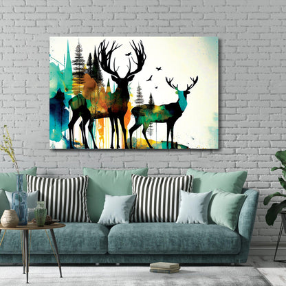 Kotart-Vibrant Deer in Forest Canvas Art - Large Canvas Painting for Wall Decor-Posters, Prints, & Visual Artwork
