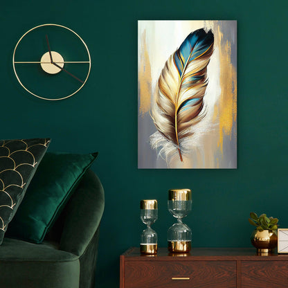 Kotart-Vibrant Feather Canvas Painting - Modern Canvas Art in Luxury Gold-Posters, Prints, & Visual Artwork