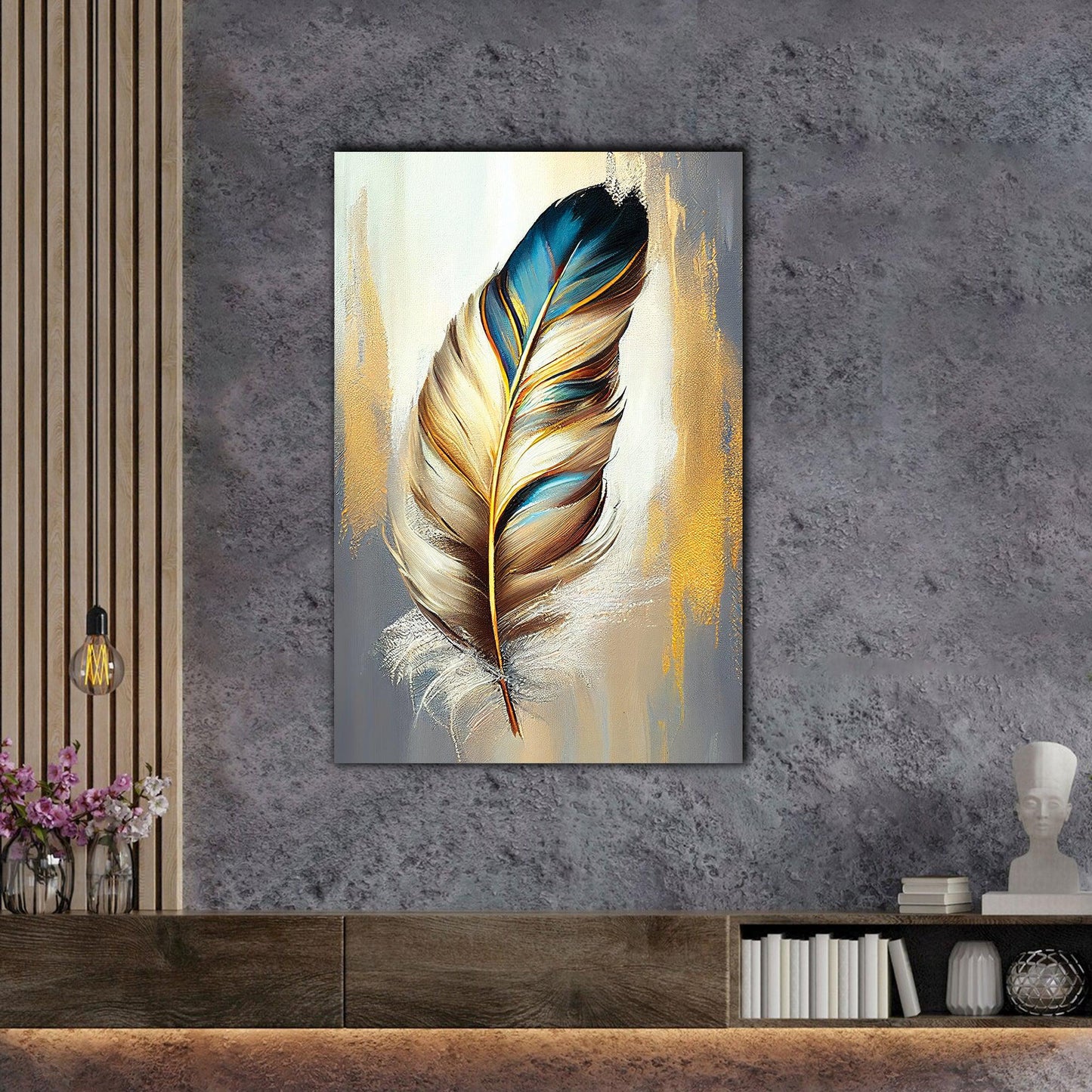 Kotart-Vibrant Feather Canvas Painting - Modern Canvas Art in Luxury Gold-Posters, Prints, & Visual Artwork