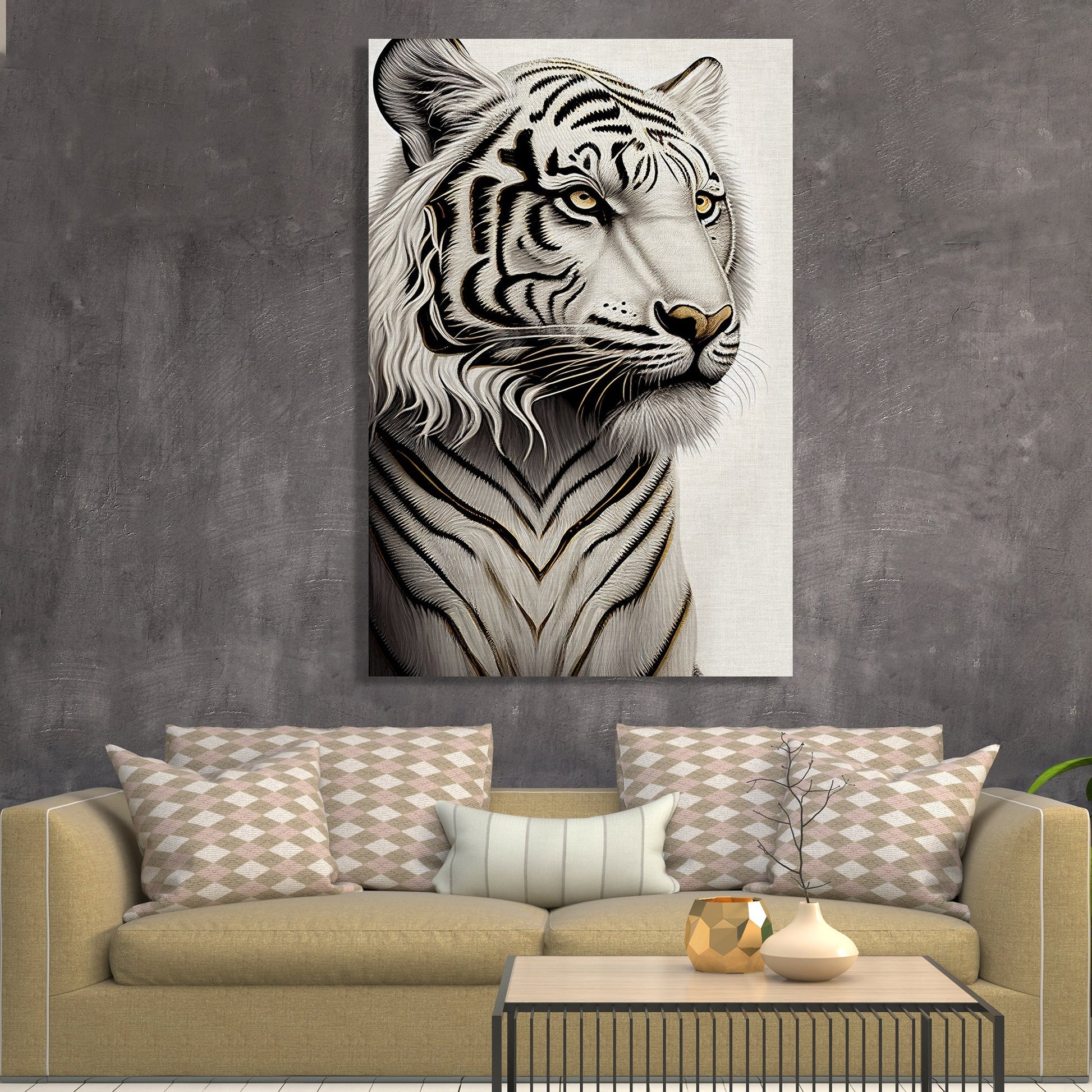 Kotart-White Tiger Canvas Painting for Living Room Wall Decor - Wild Tiger Canvas Art-Posters, Prints, & Visual Artwork