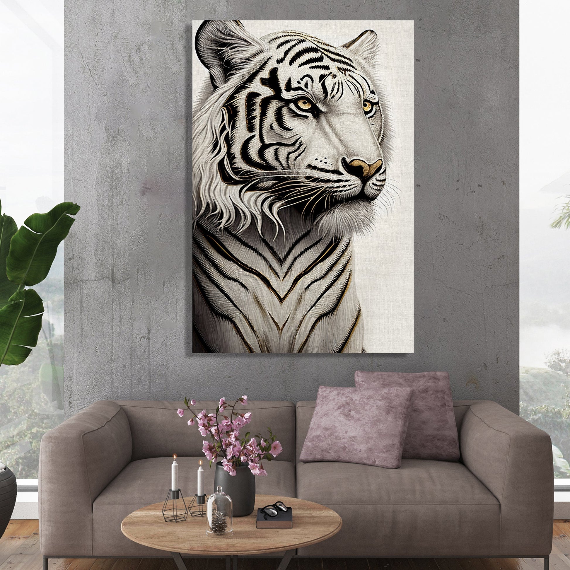 Kotart-White Tiger Canvas Painting for Living Room Wall Decor - Wild Tiger Canvas Art-Posters, Prints, & Visual Artwork